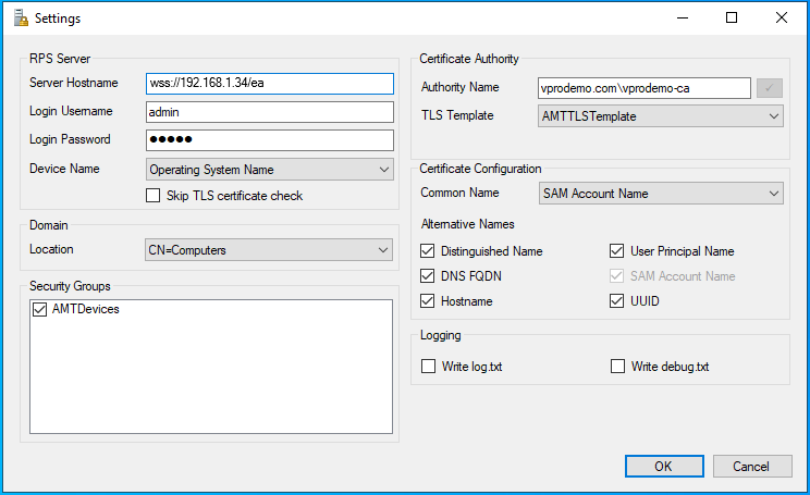 Figure 4: Enterprise Assistant Settings Example